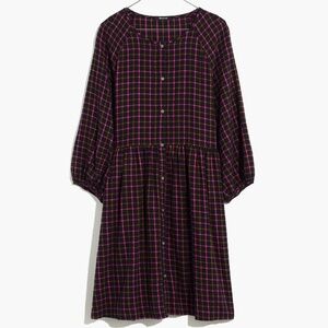 NWOT Madewell Plaid Cotton Flannel Raglan Shirtdress in Pink-accented Plaid